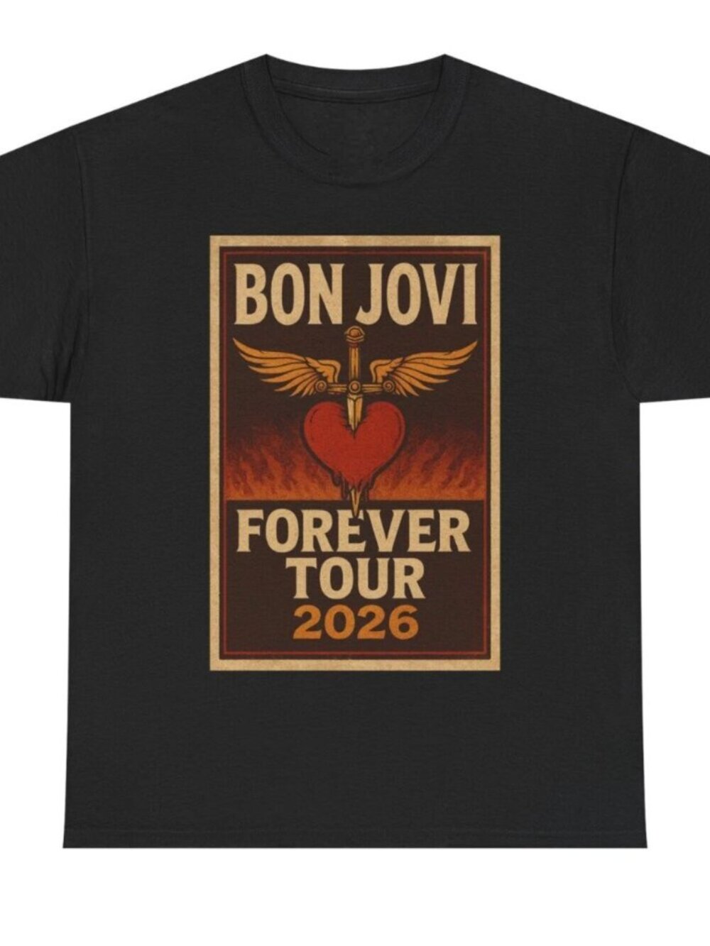 Bon Jovi T-Shirt Forever Tour 2026 Graphic Tee Vintage Band Merch Black T Shirt